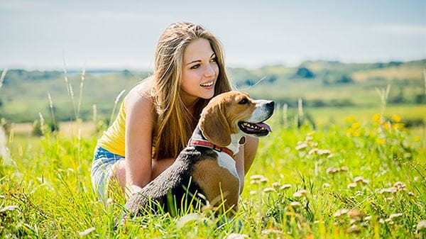 Dog and owner looking into the distance